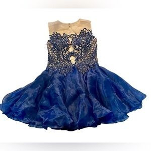 Glamour by Terani Couture Cocktail Dress - Womens Size 12 - Blue and Nude